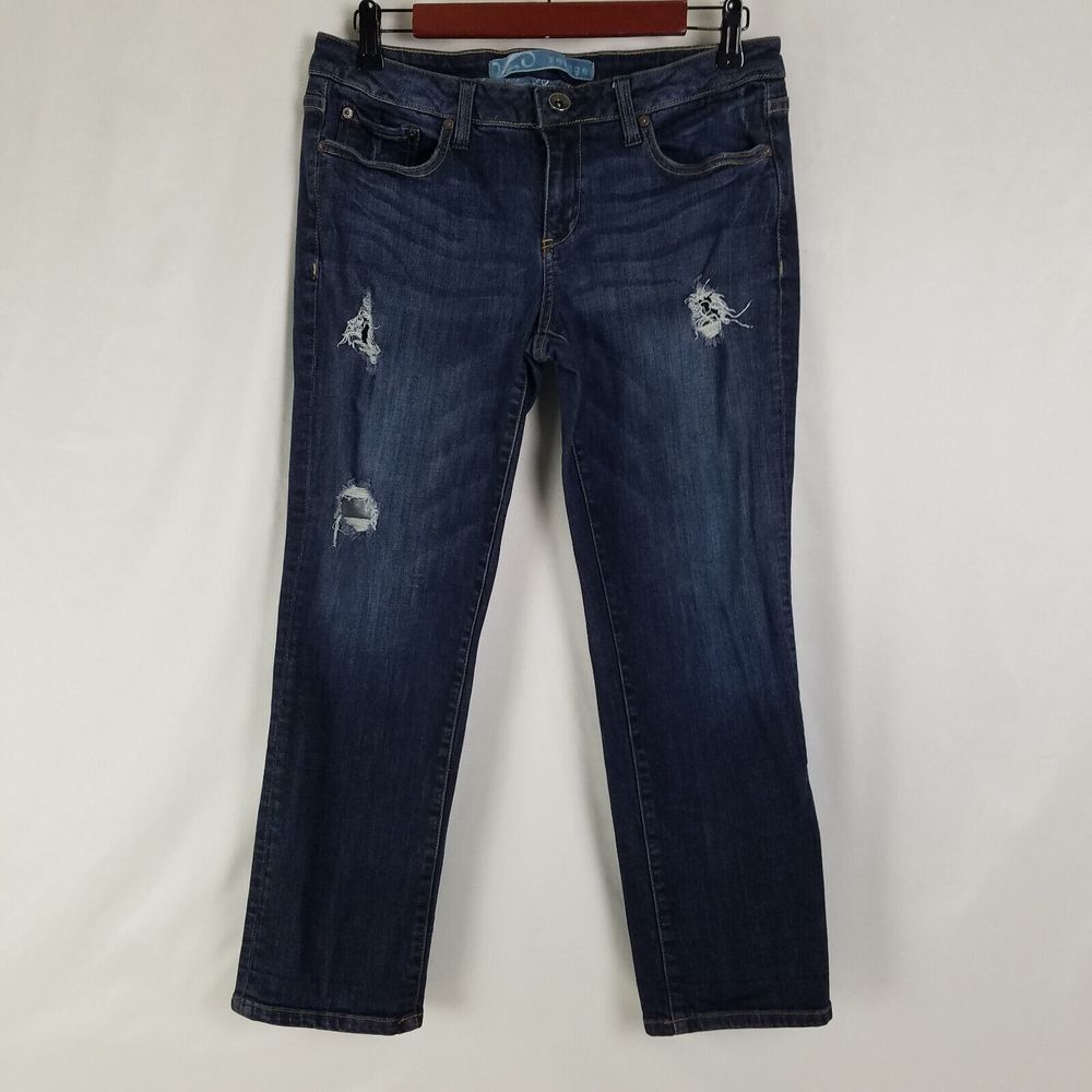 Refuge Jeans‎ Juniors 9 Blue Low Rise Straight Ankle Distressed Dark Wash Denim
